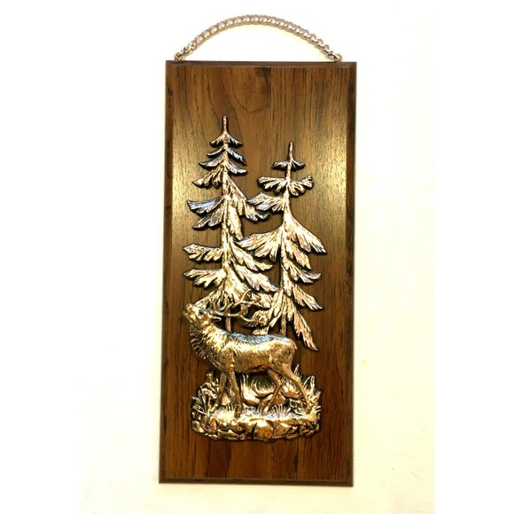 Vintage A & F Copper Tone 3D Set of 2 Wildlife Wall Plaque Deer Elk Canada - Picture 2 of 12